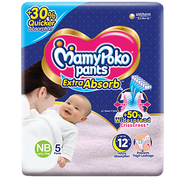 Buy Mamypoko Extra Absorb Diaper Pants - NB-1, Upto 5 Kg, For New Born ...