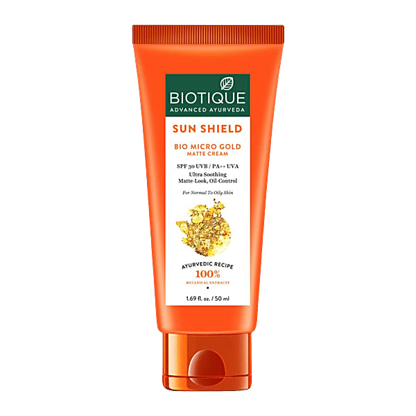 Buy BIOTIQUE Sun Shield Bio Micro Gold Matte Cream - SPF 30 UVB Online at Best  Price of Rs 236 - bigbasket
