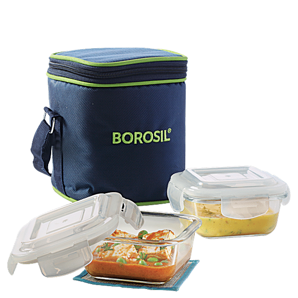 Borosil Borosilicate Glass Lunch Box Set Of 3, 240 Safe, 40% OFF