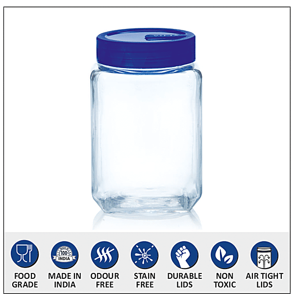 Buy Yera Glass Jar - With Blue Lid, Square, Pantry/Cookie/Snacks