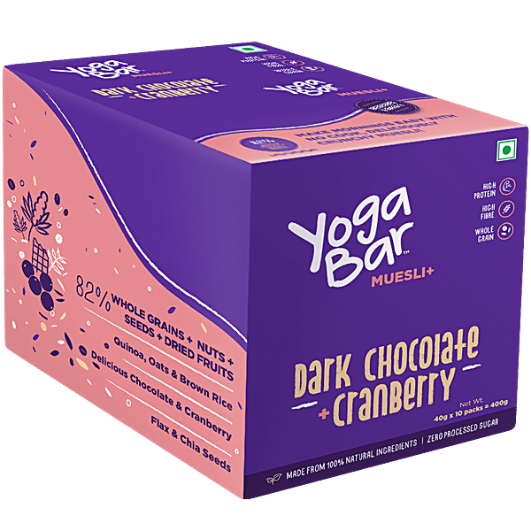 Yogabar Dark Chocolate Breakfast Combo, Peanut Butter 350g Jar & Muesli  700g Box, Dark Chocolate & Cranberry Muesli
