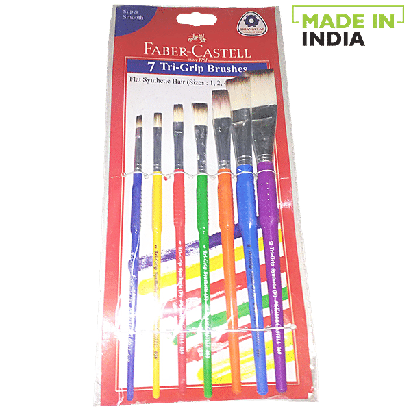 Faber-Castell Fabric Color - Pack of 6 (Assorted) Tri-Grip Brush - Flat,  Pack of 4 (Assorted)