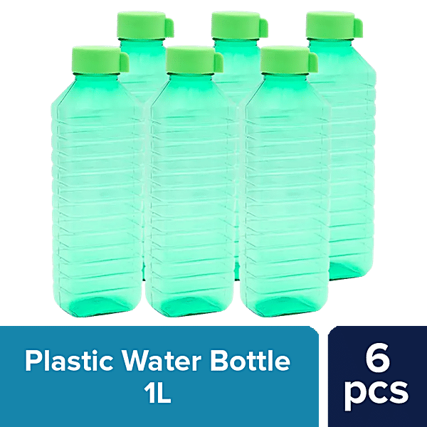 Plastic Food Grade Fridge Square Water Bottle Set of 6 Pieces, 1L