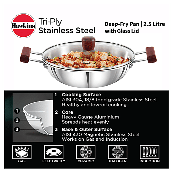 Buy Kitchen Essentials Tri Ply Stainless Steel Kadai - 3 Layer, With  Induction Base & Lid, 24 cm Online at Best Price of Rs 2199 - bigbasket