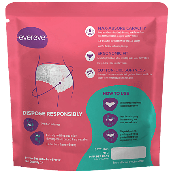 EverEve Ultra Absorbent Disposable Period Panties, M-L, 2x2's Pack, 0%  Leaks, Sanitary protection for women & Girls, Maternity Delivery Pads, 360°