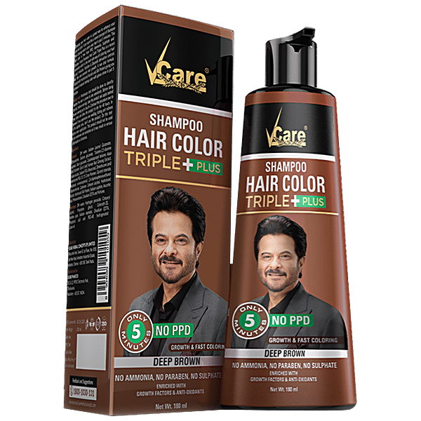 Buy Vcare Shampoo Hair Colour - For Colouring In 5 Minutes, Deep Brown ...