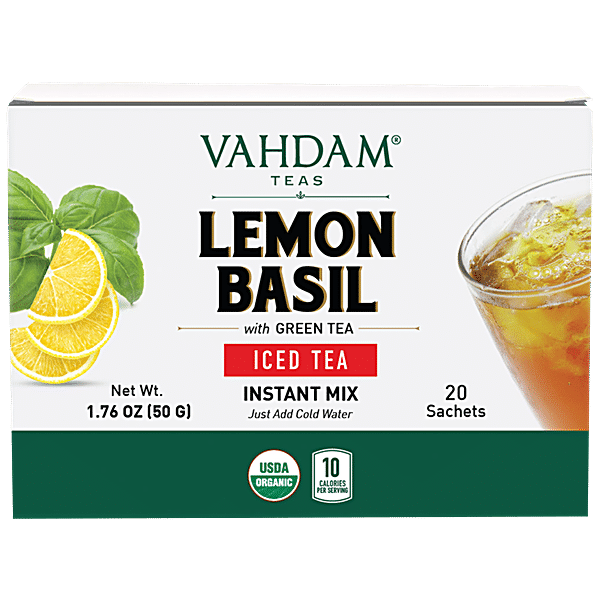 Vahdam Lemon Basil Iced Tea Premix 100 Organic Himalayan Green Tea No Artificial Ingredients 50 g