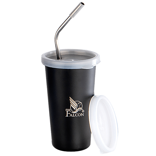 Buy PddFalcon Stainless Steel Straw Glass - BPA Free Lid, Black Online ...