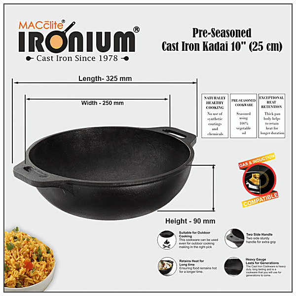 Buy IRONIUM Pre-Seasoned Cast Iron Roti/Chapati Tawa - With Handle, 25 cm,  6 mm Online at Best Price of Rs 1499 - bigbasket