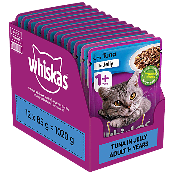 Buy Whiskas Rs Balanced year, - Tuna Jelly, Online For In & Price - 552 at Best Adult, of Wet +1 Nutrition Shiny Food bigbasket Cat Coat