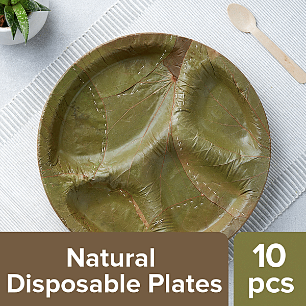 Buy bb home Earth Natural Disposable Plates 28.5 cms, Siali Leaf