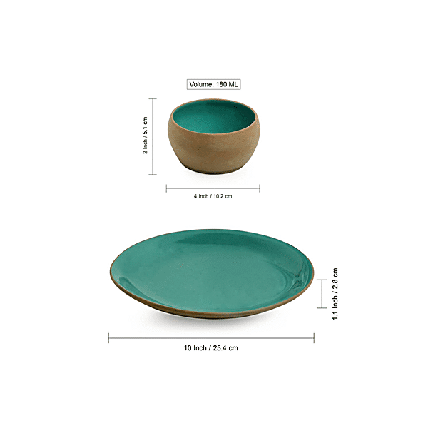 Buy ExclusiveLane Ceramic Dinner Plates - With Serving Bowls & Katoris,  Earthen Turquoise, Hand Glazed, Microwave Safe Online at Best Price of Rs  3560 - bigbasket