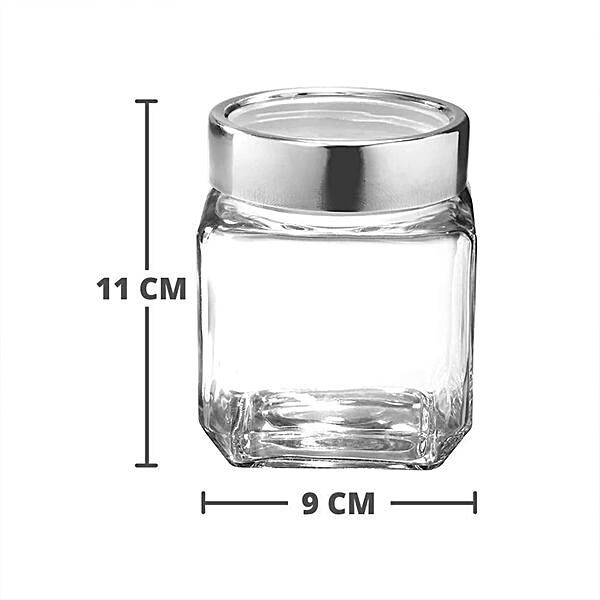 Femora Glass Jar With Screw On Metal Lid - Transparent , Scratch Resistant,  Storage For Dry Kitchen Items, 500 ml