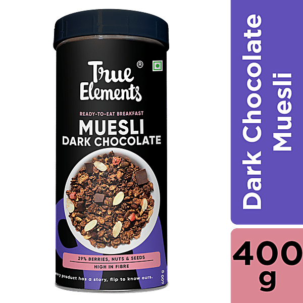 Buy True Elements Dark Chocolate Muesli 1kg - 13gm Protein, Nuts & Berries, 13% Millet