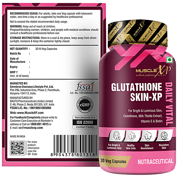 MuscleXP Glutathione Skin XP Daily Vital Capsule Provides Nourishment 30 pcs