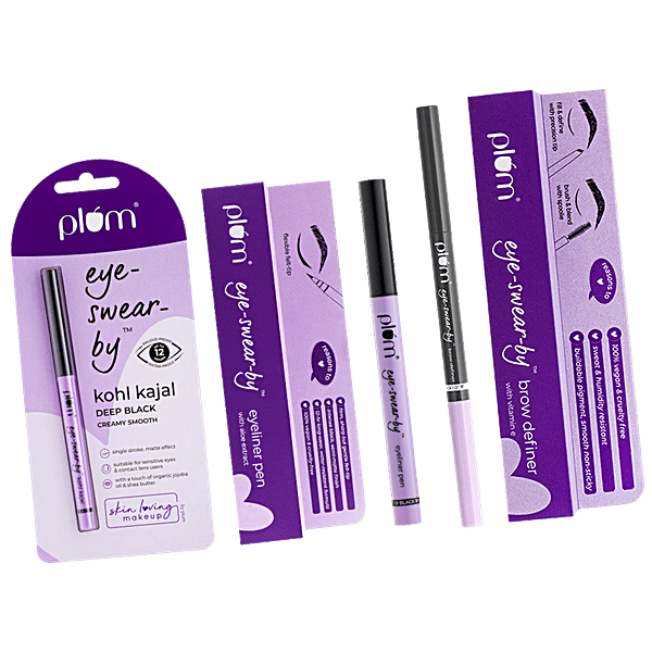 Buy Plum Eye-Swear-By Insta Ready Eyes Trio - Kohl Kajal, Eyeliner Pen,  Brow Definer Online at Best Price of Rs 450 - bigbasket