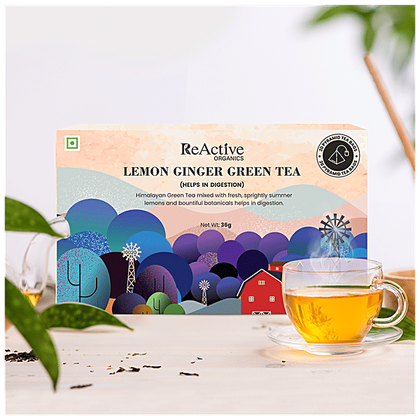 Buy Reactive Organics Lemon Ginger Green Tea Helps In Digestion Unique Taste Online At Best 1313