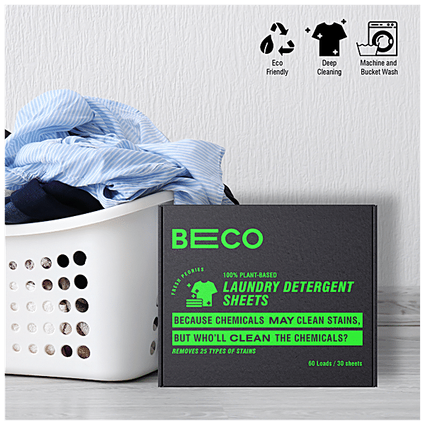 Beco Ecofriendly Laundry Detergent Sheets, 120 Loads, Natural Alternative  to Liquid detergent, 100% Plant based and Chemical Free, For Top and Front