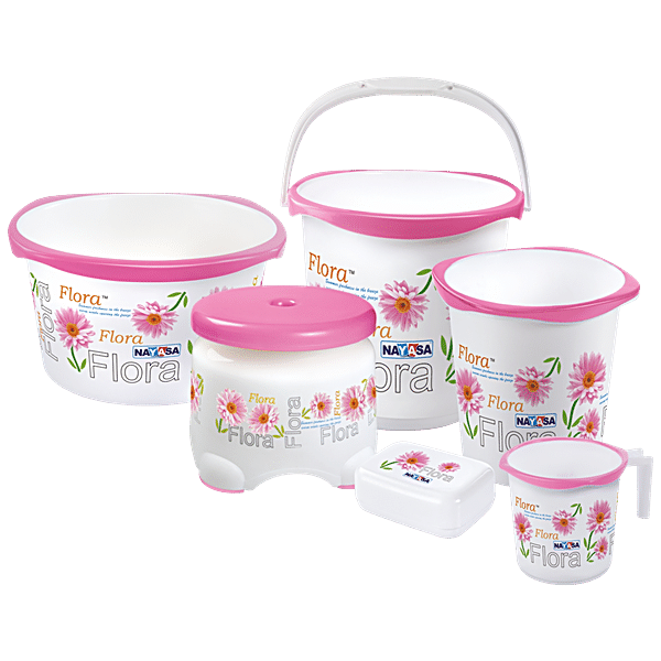 Buy Nayasa Ring Bathroom Set Dlx Bucket Ltr Mug Ltr Stool Soap Case Dustbin Tub