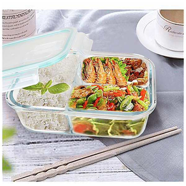 Buy BB Home Glass Lunch Box/Storage Borosilicate Container With Compartment  - Rectangular, Sea Green Online at Best Price of Rs 499 - bigbasket