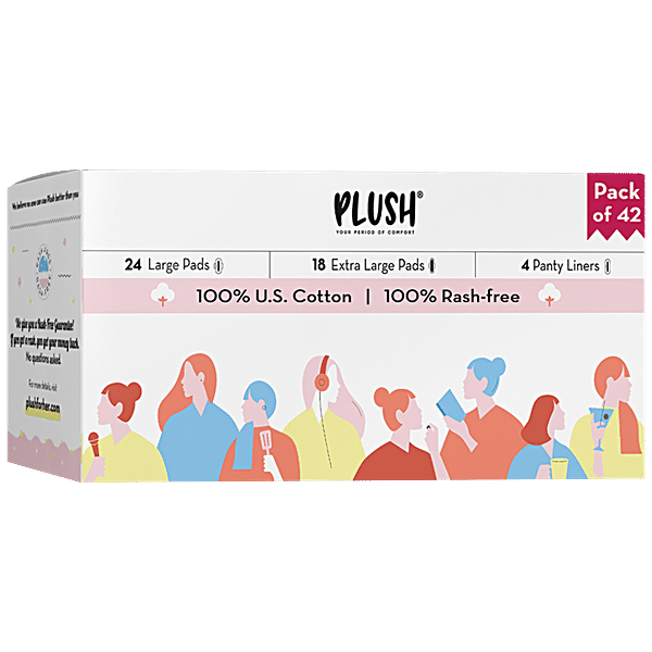 Buy Plush Ultra Thin Sanitary Pads - 100% U.S Cotton, Rash Free Online at Best  Price of Rs 548.25 - bigbasket