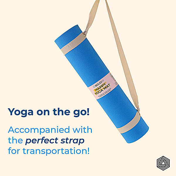 Boldfit Happy Yoga Mat With Carrying Strap - 4 mm, Anti Slip, Blue, 1 pc