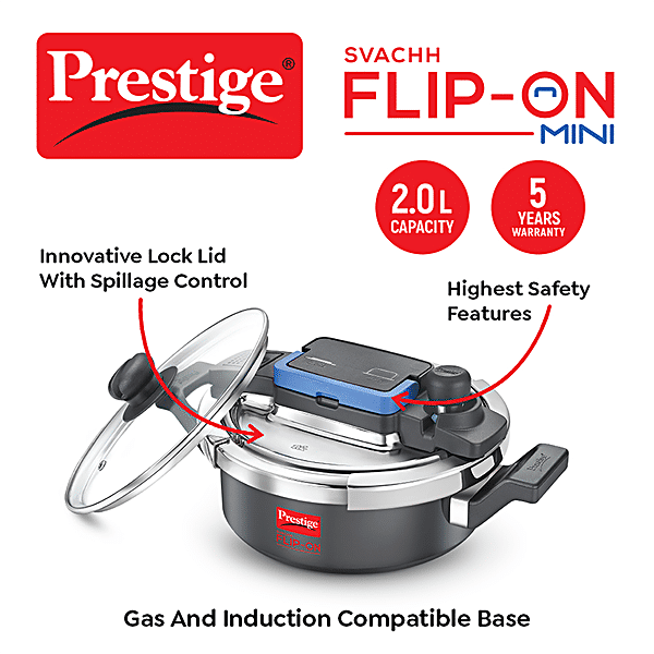 Buy Prestige Svachh Flip-On Mini Hard Anodised Spillage Control Pressure  Cooker - With Glass Lid, Black Online at Best Price of Rs 3859 - bigbasket