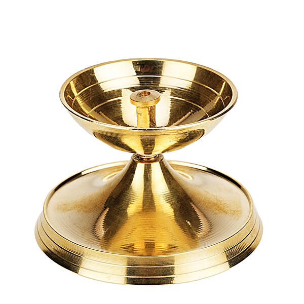 Prime-Metal Brass Akhand Jyoti Diya - With Clear Glass, Golden, 1 pc