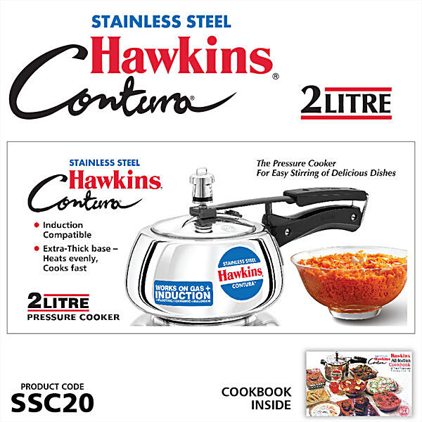 Hawkins 2 Litre Ceramic Nonstick Pressure Cooker, Induction Inner Lid Cooker,  Granite Contura Shaped Cooker, Best Cooker (ICC20) - Velan Store