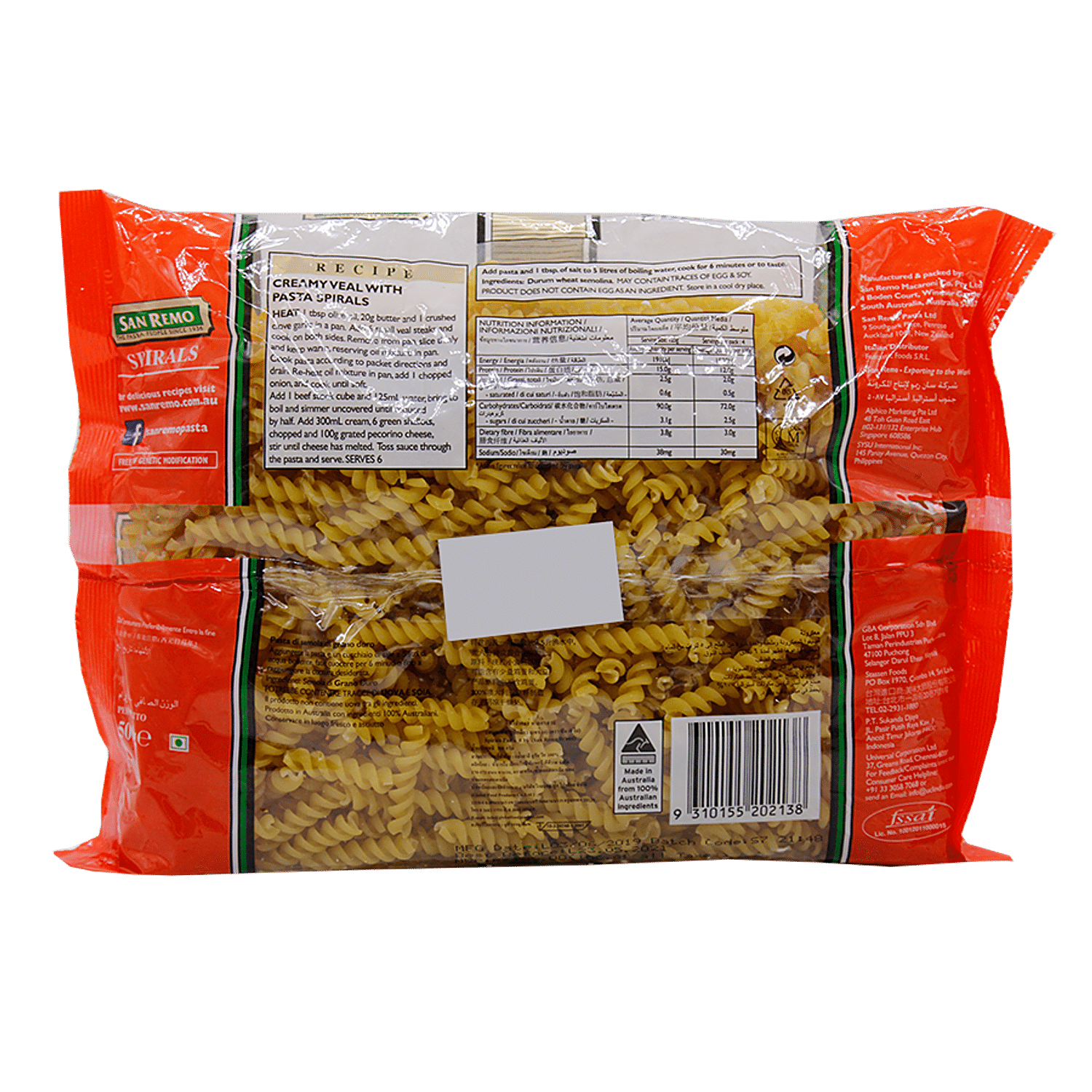 San Remo Macaroni Co Large Spirals pâtes 5kg