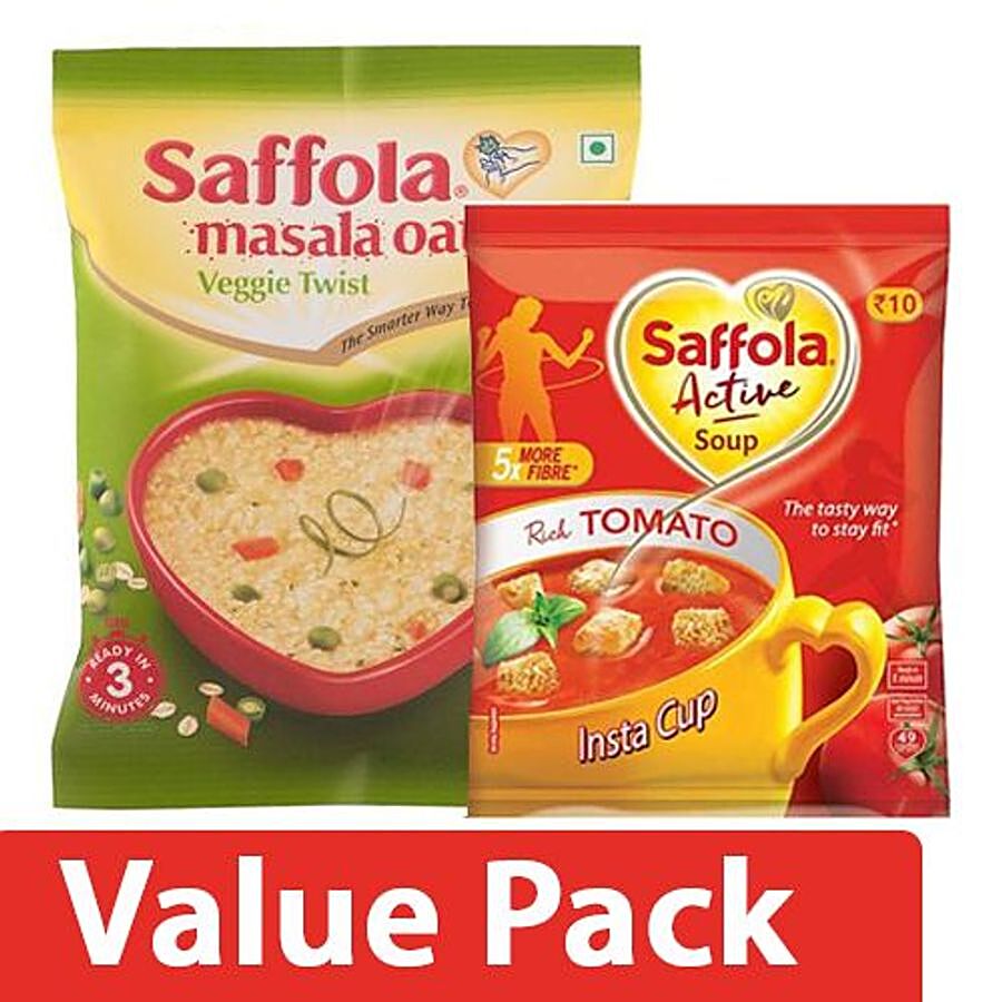 Buy Saffola Masala Oats - Veggie Twist 40 gm + Active Soup - Rich