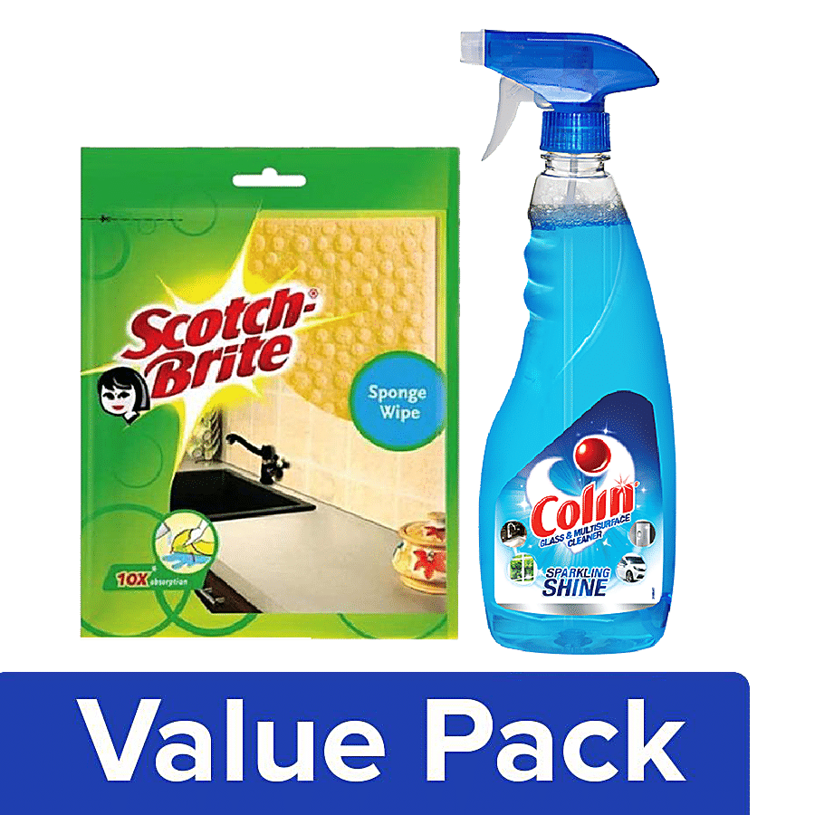 Buy bb Combo Colin Cleaner - Glass & Household 500 ml + Scotch Brite Sponge  Wipe Large 1 pc Online at Best Price of Rs 159.04 - bigbasket