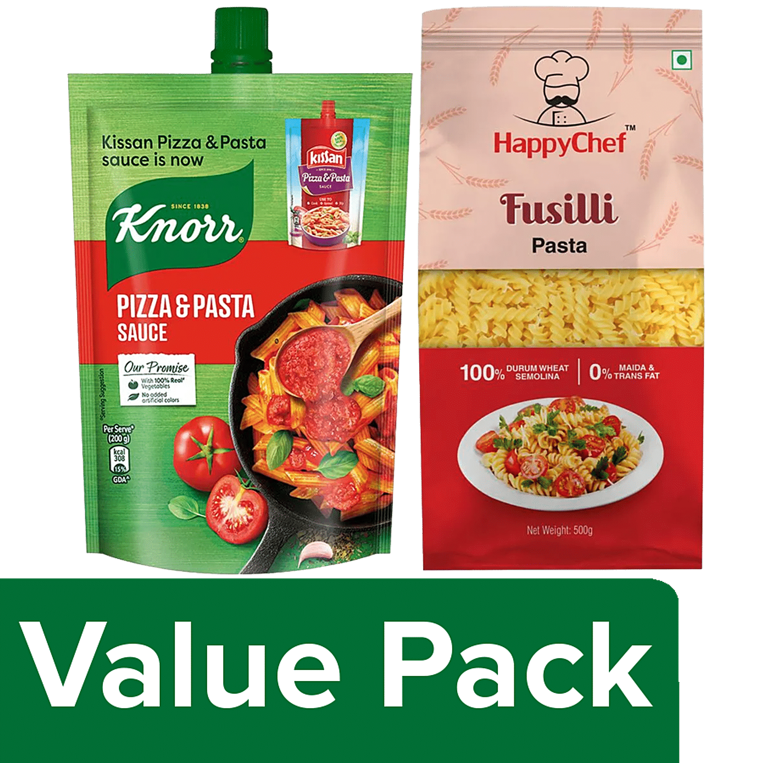 Buy bb Combo HappyChef 100% Durum Wheat Pasta-Fusilli 500 g & Knorr Pizza- Pasta Sauce 200g Online at Best Price of Rs  - bigbasket