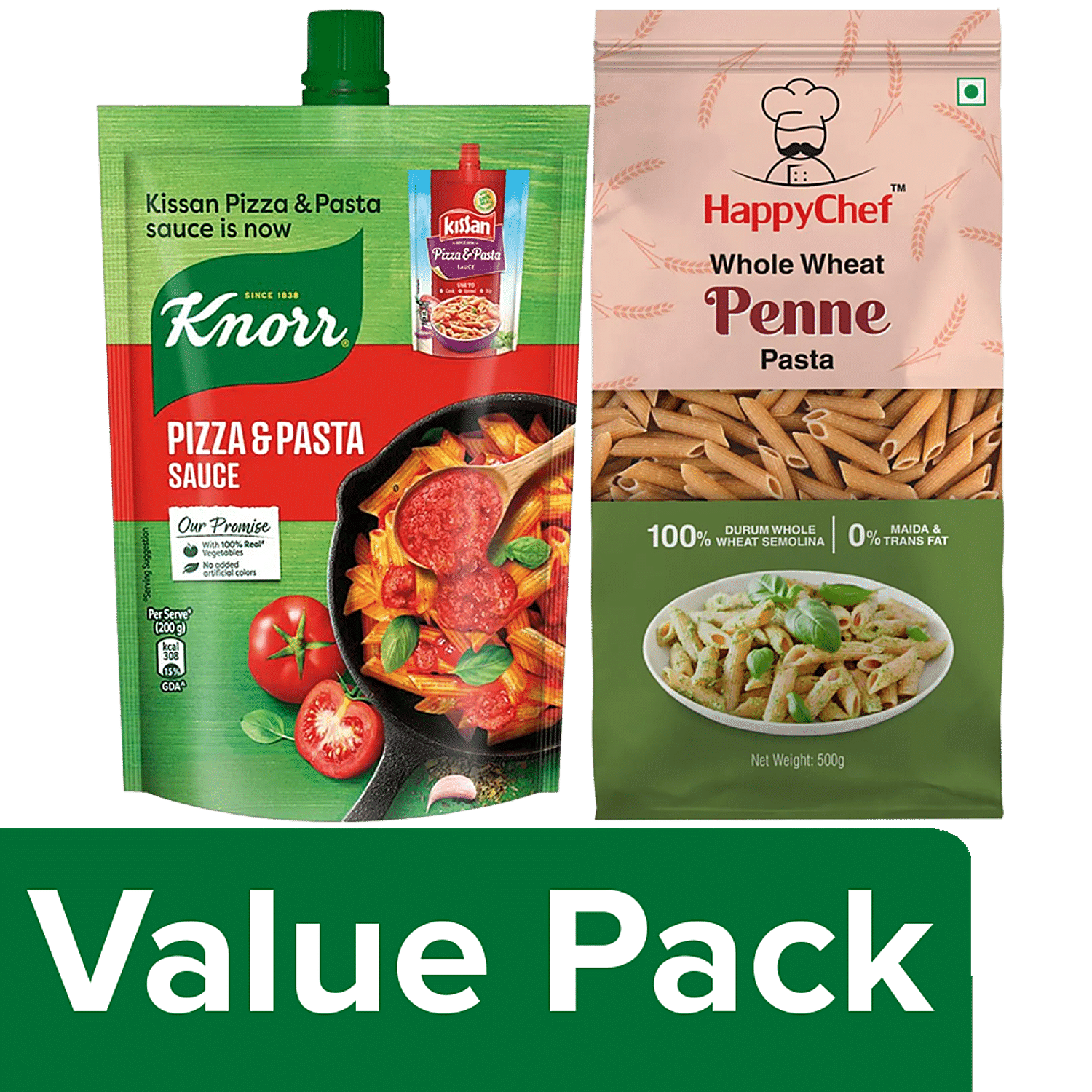 Buy bb Combo HappyChef Durum Whole Wheat Pasta-Penne 500g & Knorr Pizza- Pasta Sauce 200g Online at Best Price of Rs  - bigbasket