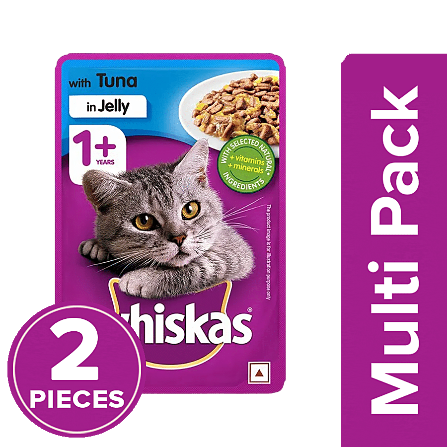 Buy Whiskas Wet Cat Food at Rs bigbasket & Best 90 Price Nutrition Online Balanced Adult, 1+ Jelly, Coat For - In Year, of Shiny Tuna