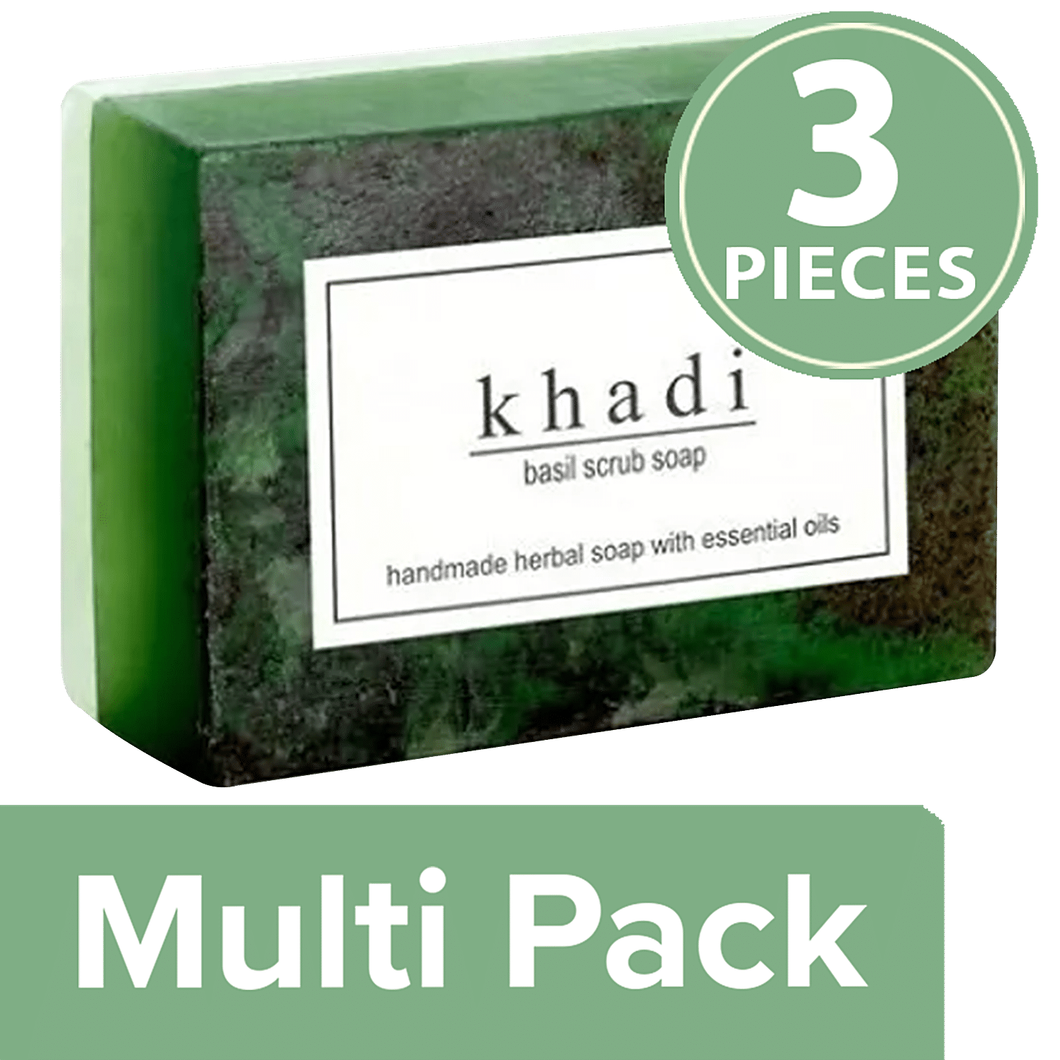 Khadi Natural Basil Scrub Soap Handmade Herbal All Skin Types Removes Dead Skin Cells 3x125 g