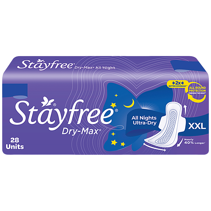 Buy STAYFREE Dry-Max All Night XL - Sanitary Pads For Women, With