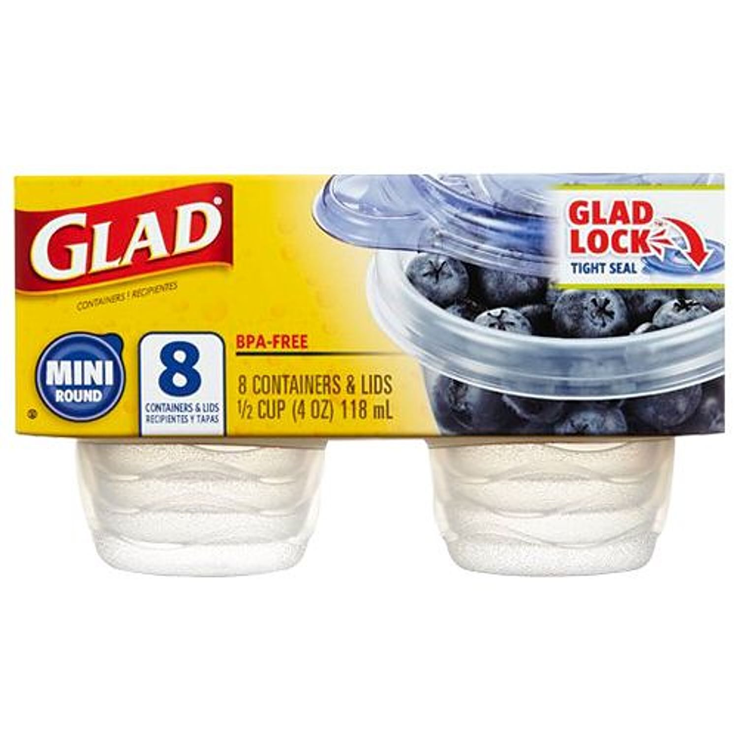 Glad Containers & Lids, Mini Round, 1/2 Cup