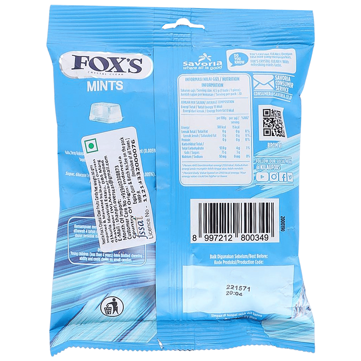 FOX'S Crystal Clear Imported 15gms ( Pack of 4 ) Himalayan Salt & Lemon  Mints Candy Price in India - Buy FOX'S Crystal Clear Imported 15gms ( Pack  of 4 ) Himalayan