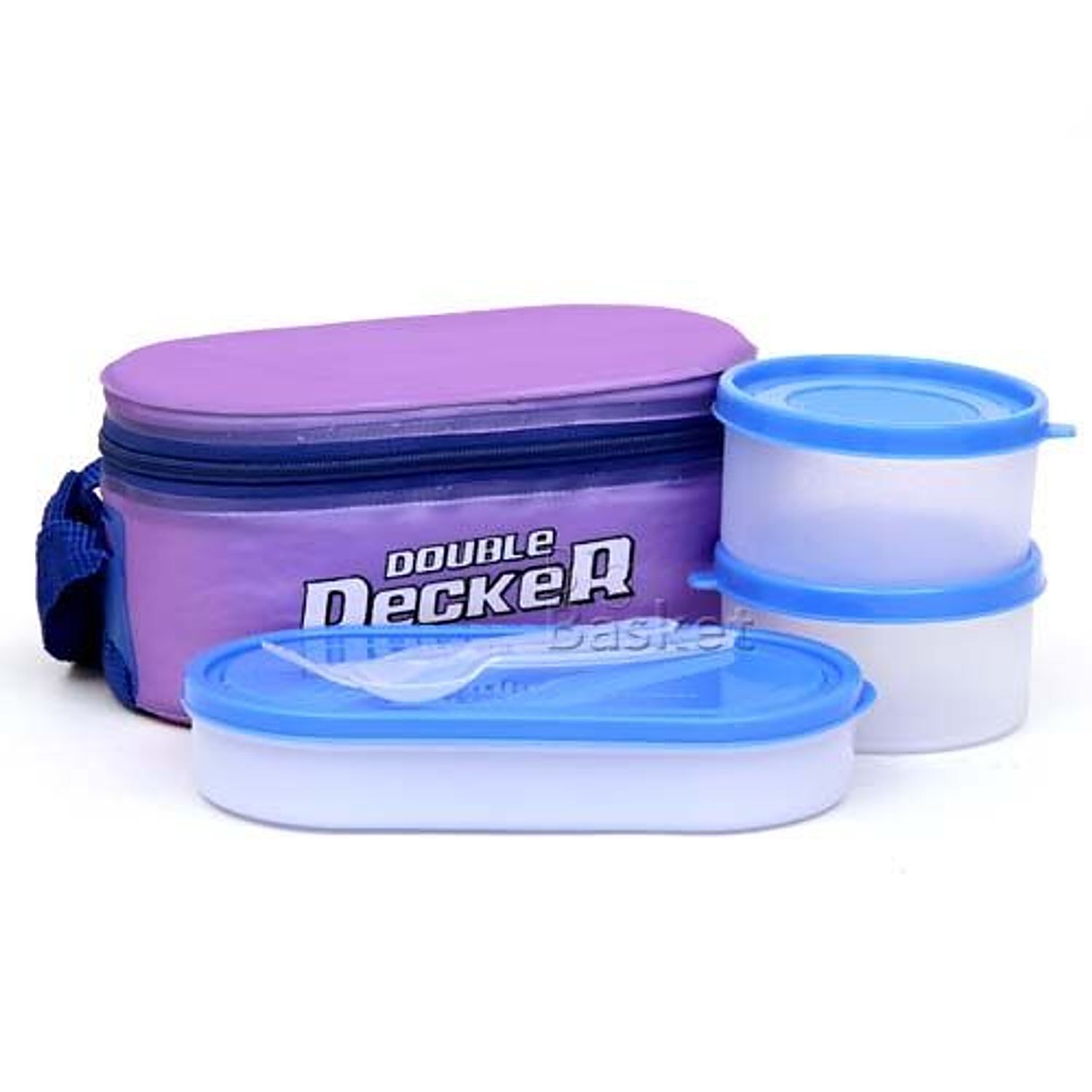 Milton Double Decker Lunch Box Set With 3 Leak Proof Plastic Container (  Blue)