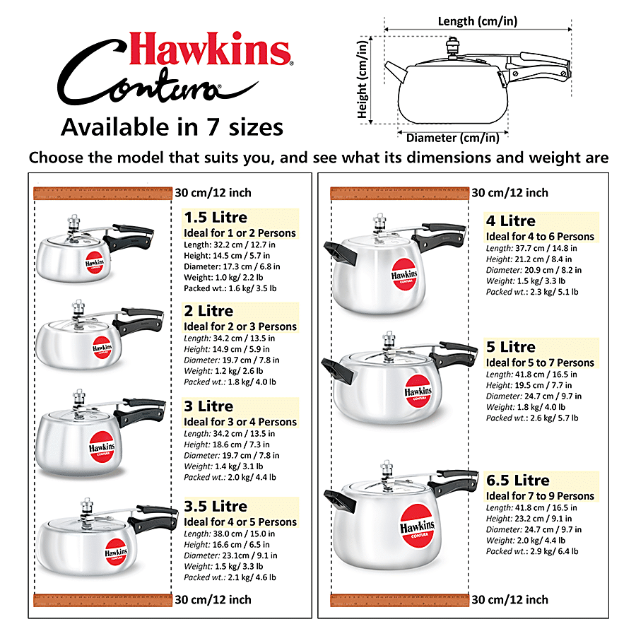 Hawkins HC30 Contura 3-Liter Pressure Cooker, Small, Aluminum