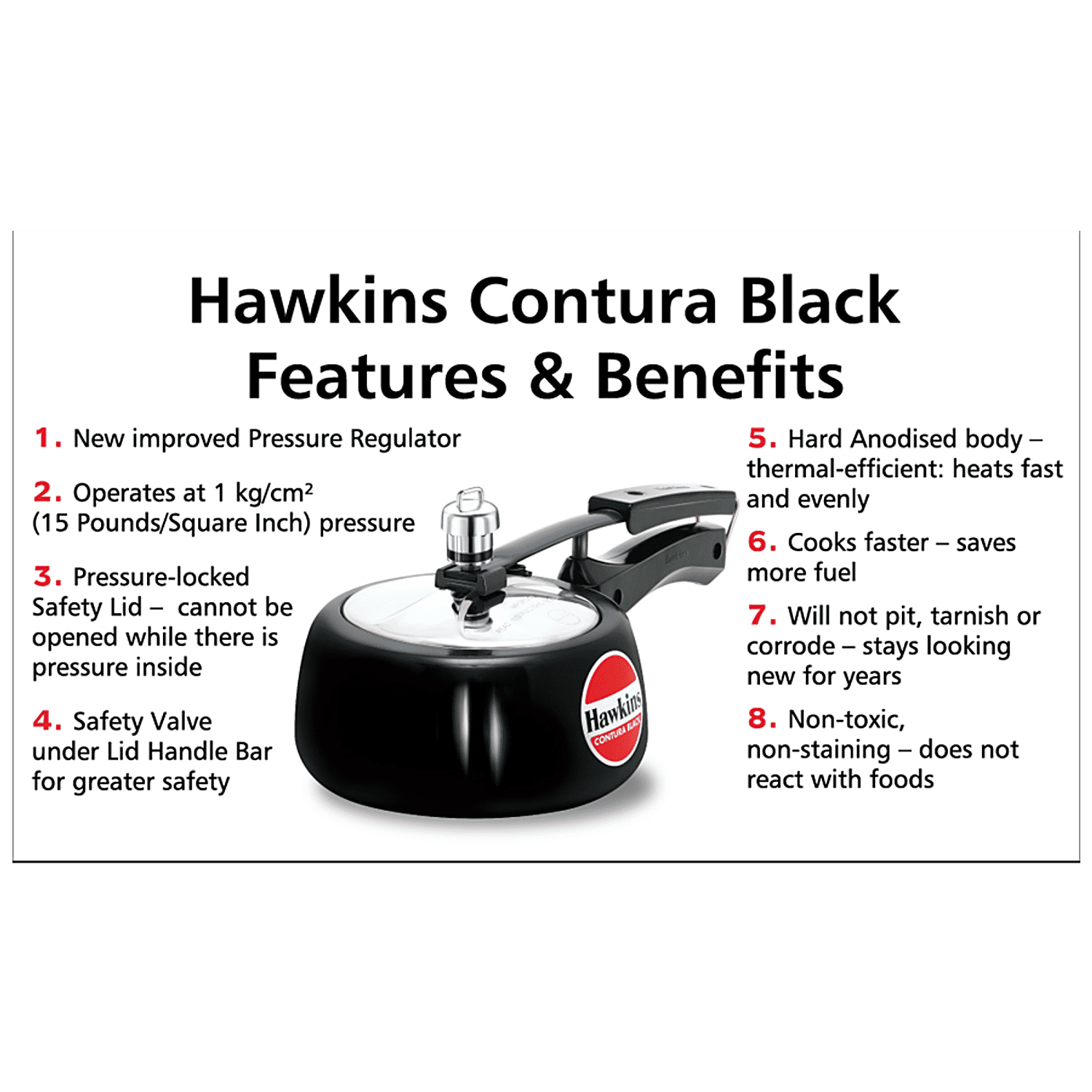 Hawkins CB15 Hard Anodised Pressure Cooker, 1.5-Liter, Contura Black