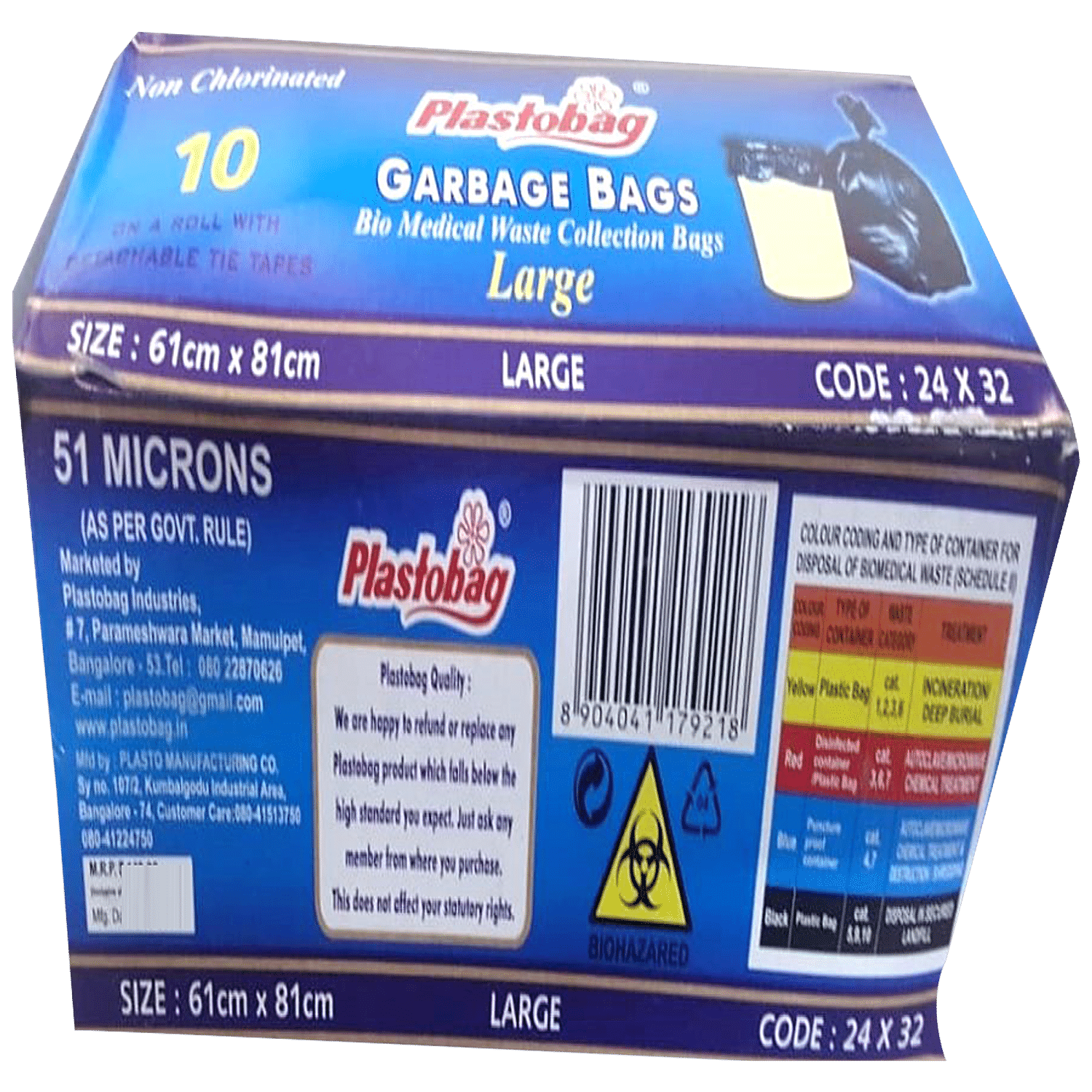 Plastobag Garbage Bags large Garbage Bag (Black, 15) Set Of 12, (MRP 70.00  Rs)