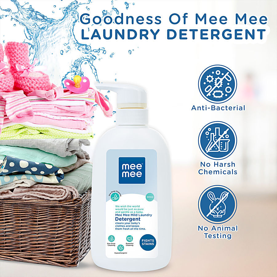 Mee Mee Baby Anti-Bacterial Liquid Laundry Detergent, Hypoallergenic Free,  Food Grade, Ph balanced (Bottle, 1.5 Litre) : : Baby Products