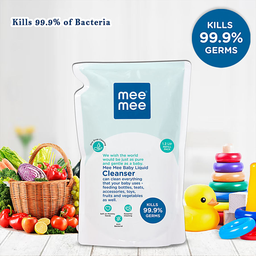 Mee Mee Anti-Bacterial Baby Liquid Cleanser for Fruits, Bottles,  Accessories & Toys - 1.2 litre : : Baby Products