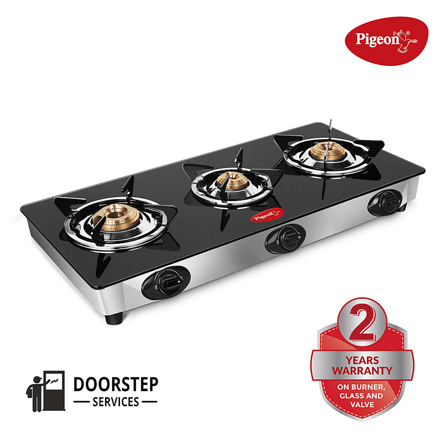 Buy Pigeon 3 Burner Gas Stove Glass Top Manual Ignition Ayush 14336 Online At Best Price Bigbasket