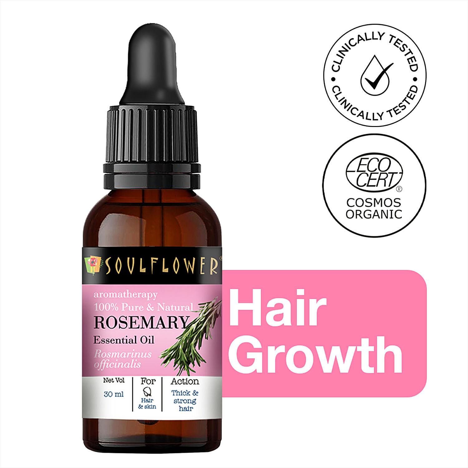 Soulflower Rosemary Essential Oil For Hair Growth Skin Brightening For Women 100 Pure 30 ml