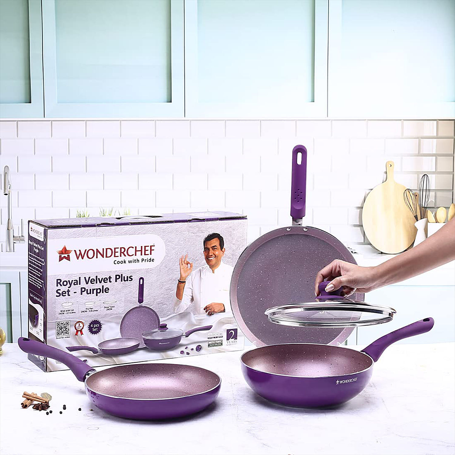 Royal Velvet Nonstick Wok With Lid Purple - 24cm