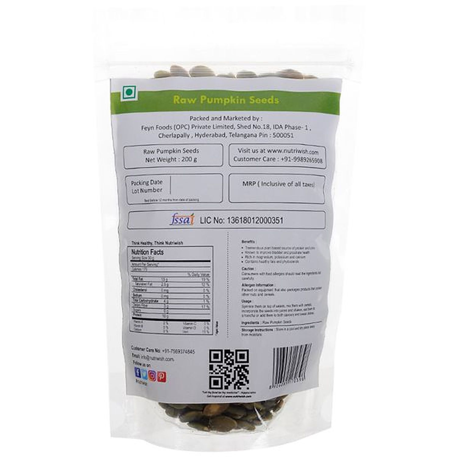 Buy Nutriwish Pumpkin Seeds Premium Raw 200 Gm Online At Best