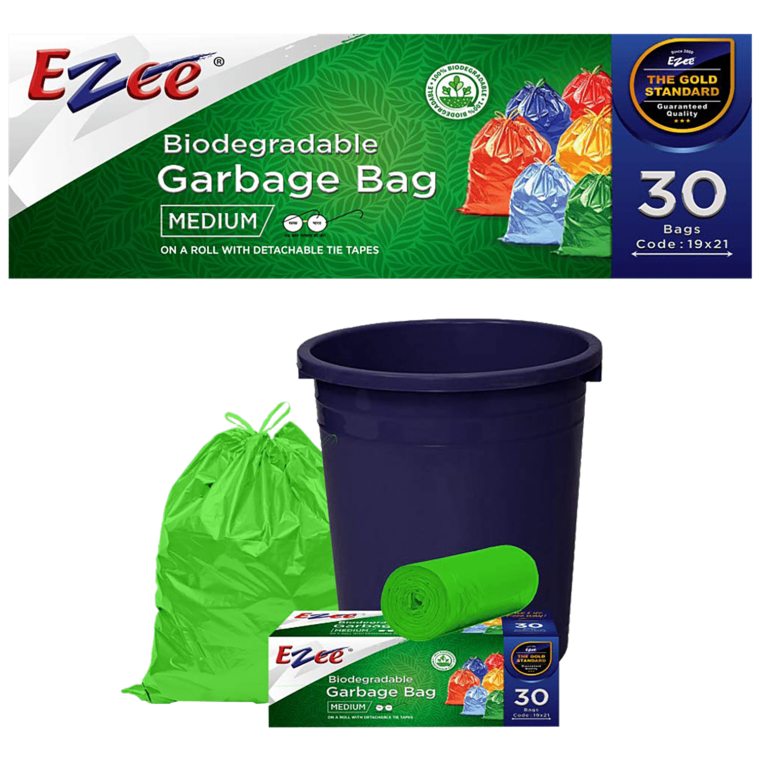 Ezee Flat Medium Black Garbage Bags 30 pcs 19 inch x 21 inch (Pack of 2)